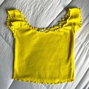 Sunshine yellow over the shoulder top